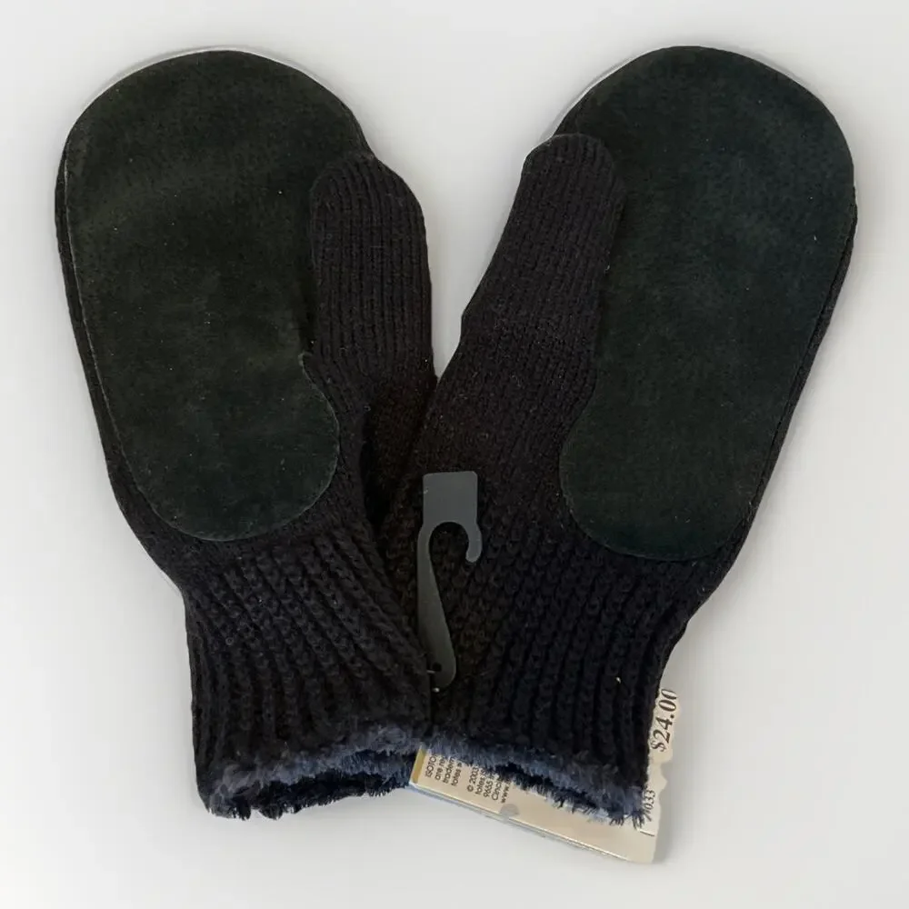 NWT Isotoner Women’s Mittens All Black OSFM One Size Fits Most faux fur lined